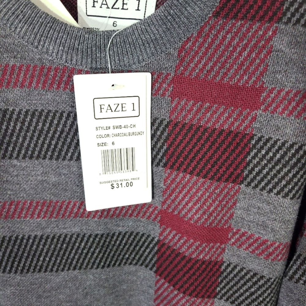 NWT‎ Faze 1 Boy Childs Kids Sweater Size 6 Gray Red Black Top Dressy - Picture 2 of 6
